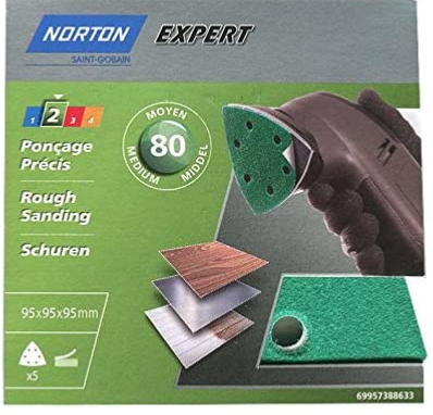 NORTON FEUILLES ABRASIVES POUR PONCEUSE TRIANGLE - LOT DE 5