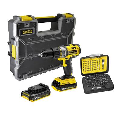 STANLEY PACK SANS FIL PERCEUSE A PERCUSSION + 61 ACCESSOIRES -2AH-18V +2 BATT. + 1 CHARG- EN COFFRET